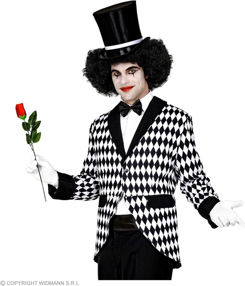 Harlequin Kostuum | Eenzame Mime Clown Zwart Wit Man | Medium | Carnaval kostuum | Verkleedkleding